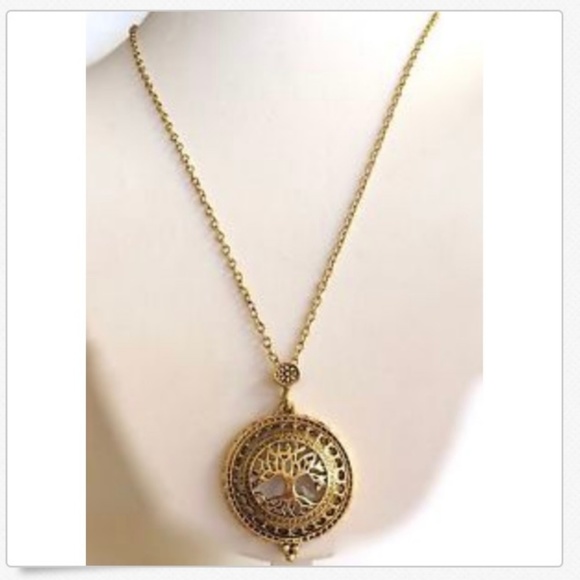Gold Tree of Life Necklace magnifying Glass Vintage 24" plated Celtic - Picture 4 of 8